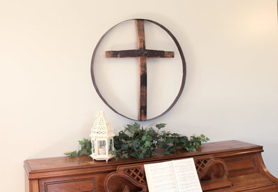 Rustic Reclaimed Barrel Cross Wall Art, Large 23