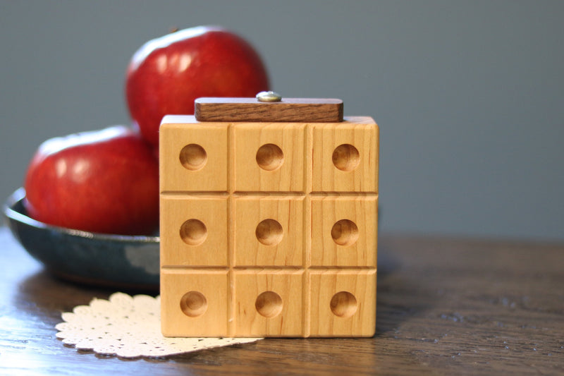 Wooden Marble Tic Tac Toe Game with Built-in Storage for Marbles