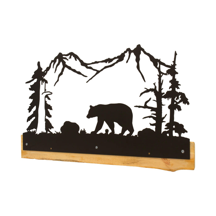 Rustic Coat Rack With 3 Hooks - Pine Wood Coat Hanger with Wilderness Metal Art Silhouette