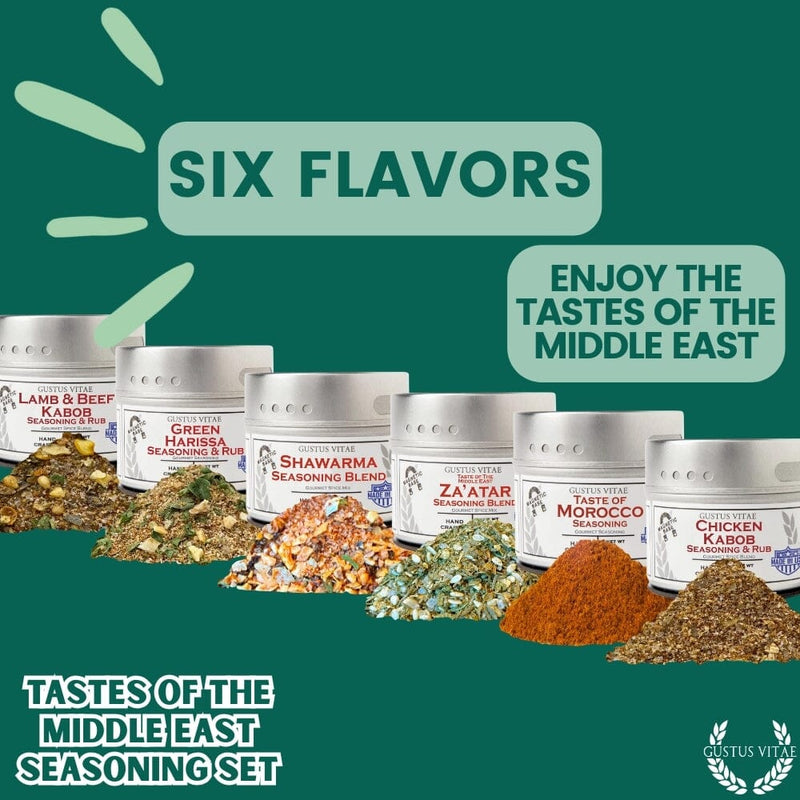 Middle Eastern Seasoning Gift Set - Tastes of The Middle East - Artisanal Spice Blends Six Pack Collections & Gift Sets Gustus Vitae