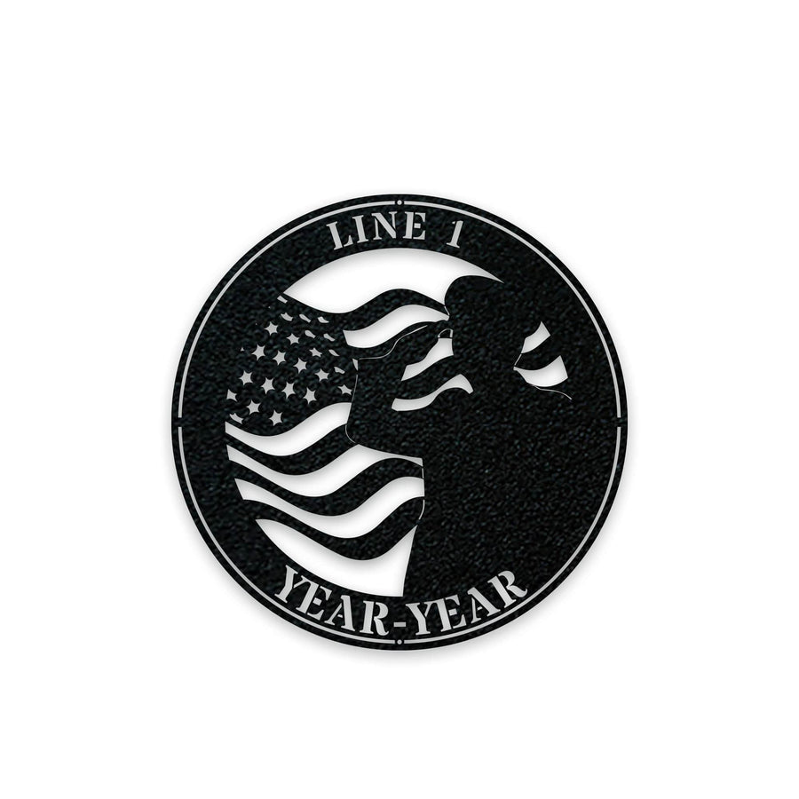 Military Fallen Soldier Memorial Salute with Flag Personalized Metal Sign