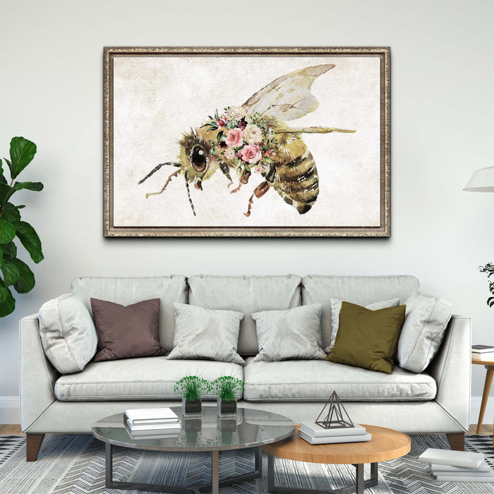 Floral Honey Bee Painting Canvas Wall Art