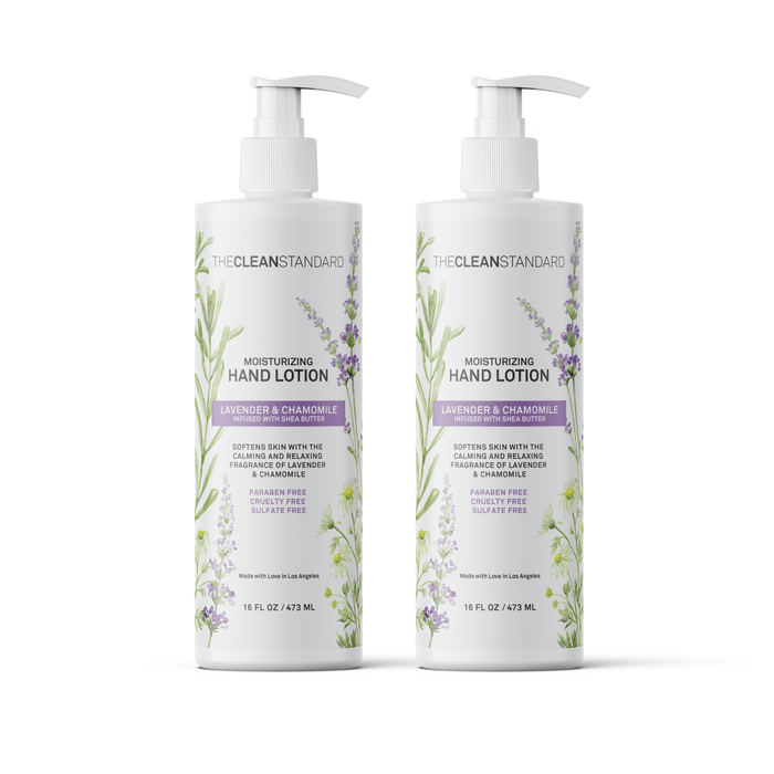 Moisturizing Hand Lotion for Dry Skin and Moisturizer with Shea Butter, Lavender and Chamomile | Hydrating Non Greasy Hand Cream for Women and Men by THE CLEAN STANDARD | 2 Bottle Set x 16 fl oz with Lotion Pump Hand Lotion LOS ANGELES BRANDS 