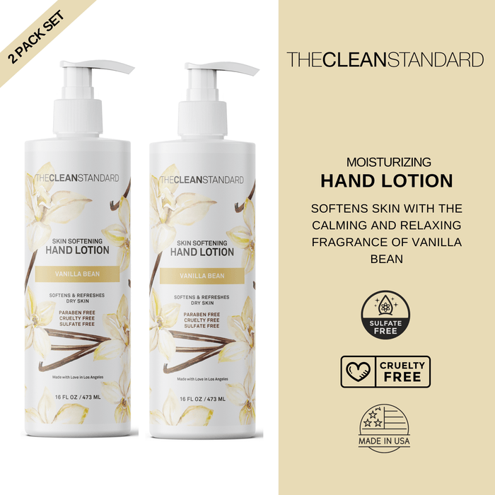Moisturizing Hand Lotion for Dry Skin and Moisturizer with Shea Butter, Vanilla Extract | Hydrating Non Greasy Hand Cream for Women and Men by THE CLEAN STANDARD | 2 Bottle Set x 16 fl oz with Lotion Pump Hand Lotion LOS ANGELES BRANDS 