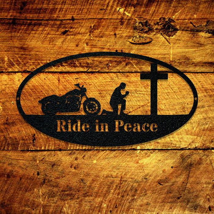 Motorcycles- Biker Kneeling- Custom Metal Sign