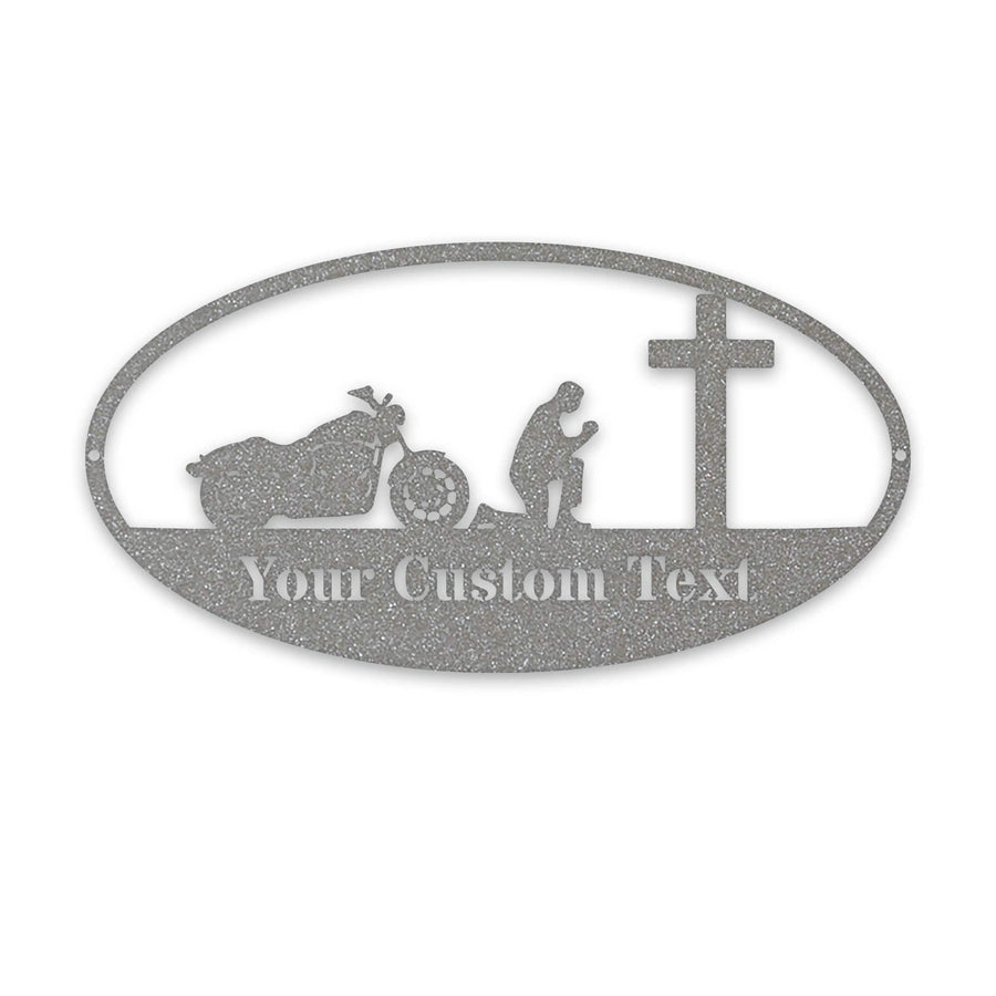 Motorcycles- Biker Kneeling- Custom Metal Sign