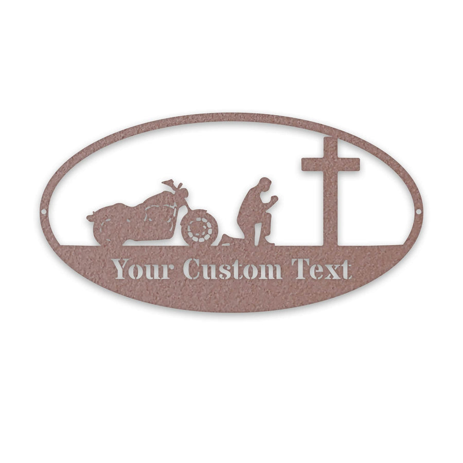 Motorcycles- Biker Kneeling- Custom Metal Sign