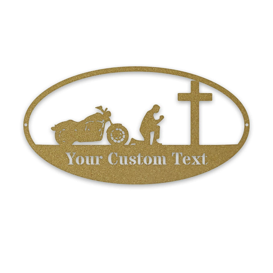 Motorcycles- Biker Kneeling- Custom Metal Sign