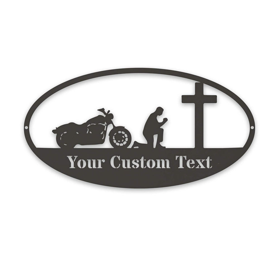 Motorcycles- Biker Kneeling- Custom Metal Sign