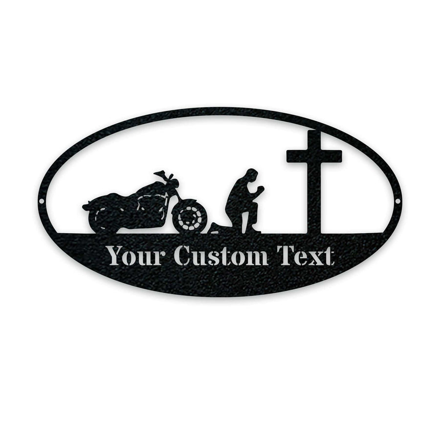 Motorcycles- Biker Kneeling- Custom Metal Sign