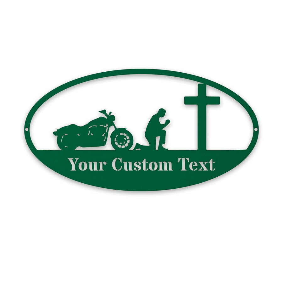 Motorcycles- Biker Kneeling- Custom Metal Sign