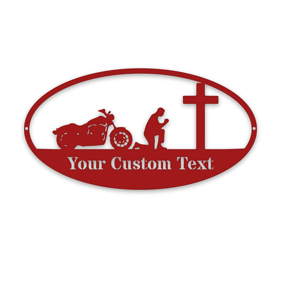 Motorcycles- Biker Kneeling- Custom Metal Sign