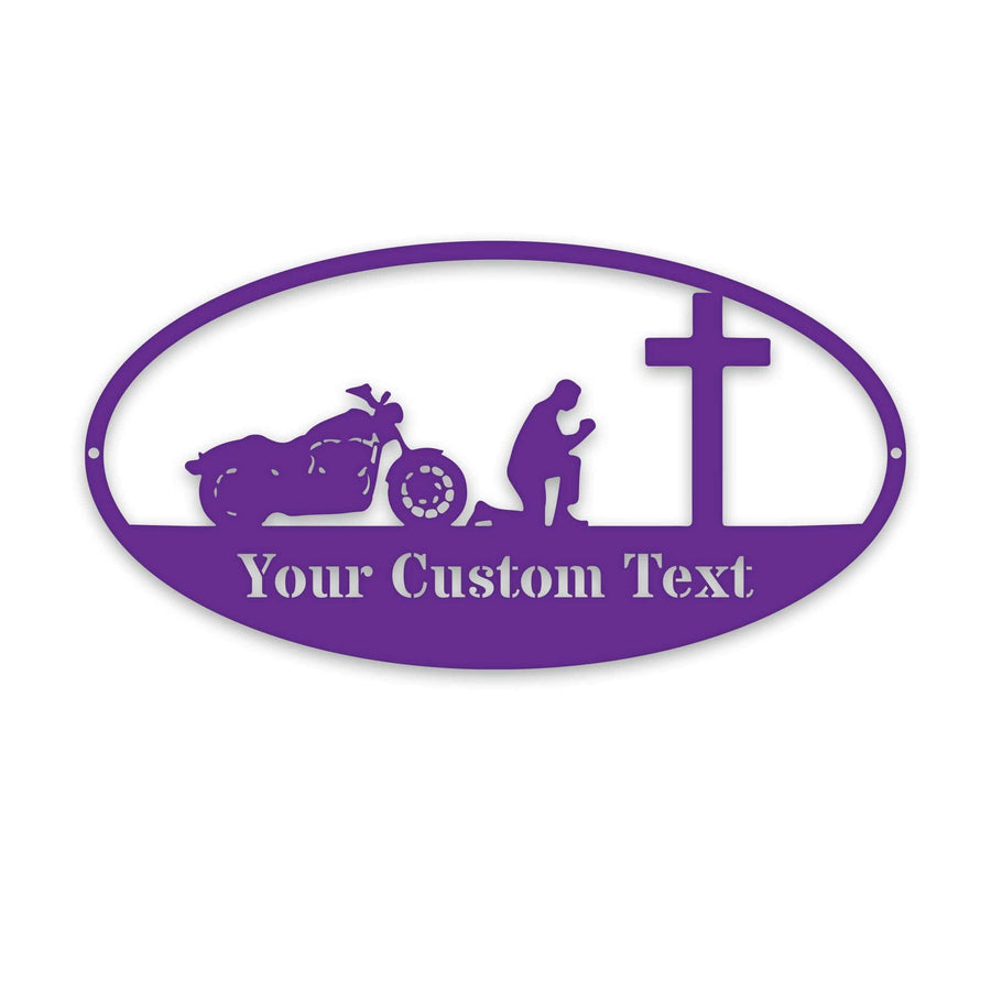 Motorcycles- Biker Kneeling- Custom Metal Sign