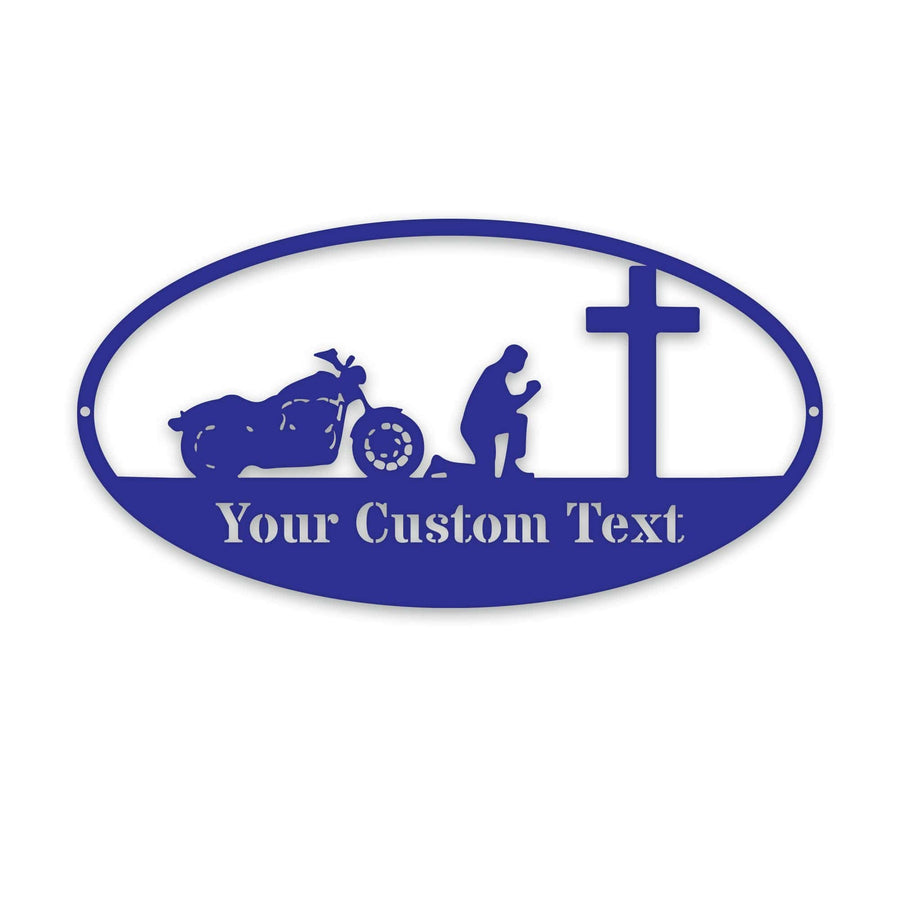Motorcycles- Biker Kneeling- Custom Metal Sign