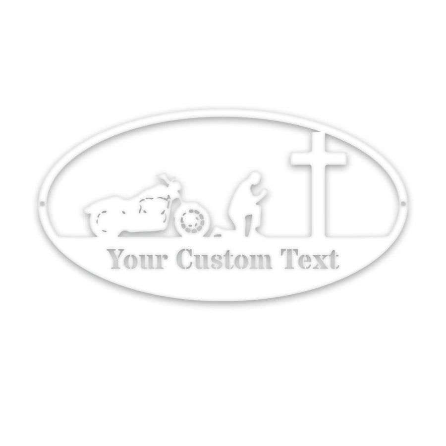 Motorcycles- Biker Kneeling- Custom Metal Sign