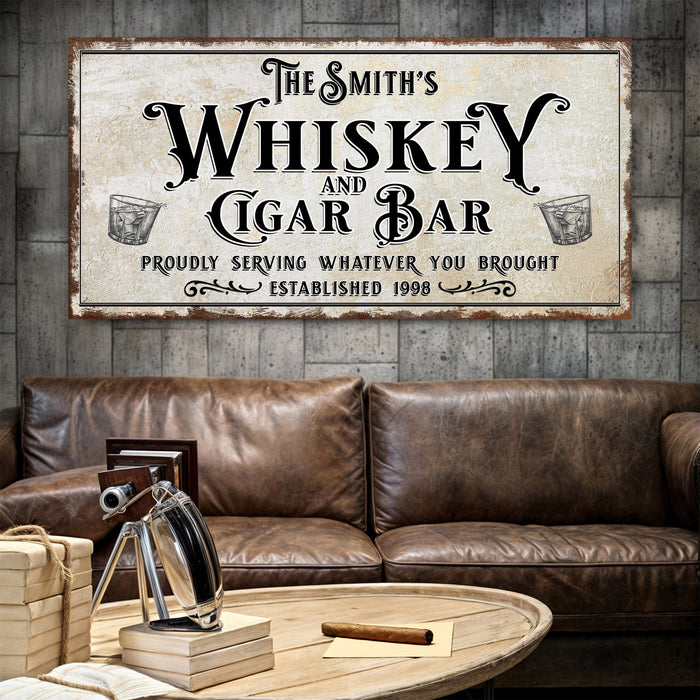 Personalized Whiskey And Cigar Bar Sign