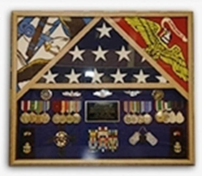 3 Flags Military Shadow Box, flag case for 3 flags - 3'x5' Flag