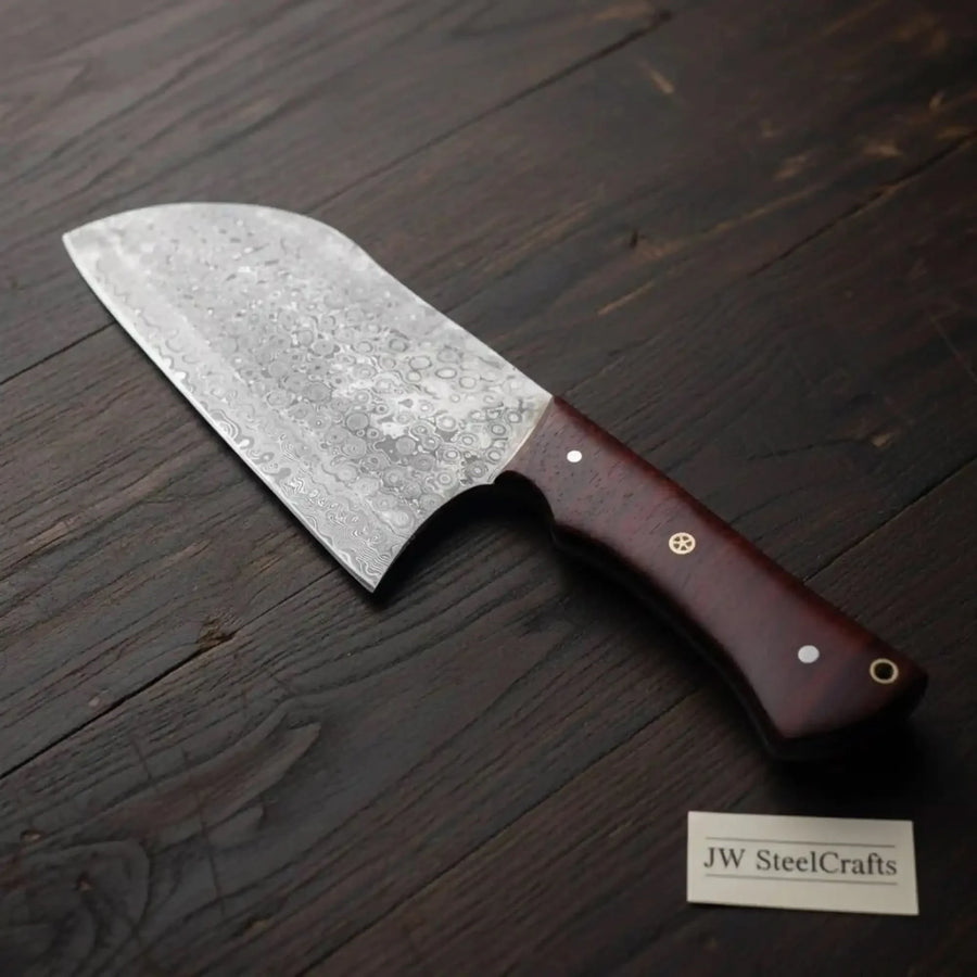 11-Inch Raindrop Damascus Chinese Vegetable Cleaver —  Rosewood Handle & Lanyard Hole