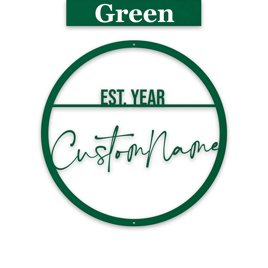 Name Script w Est Date Metal Circle Customizable Sign