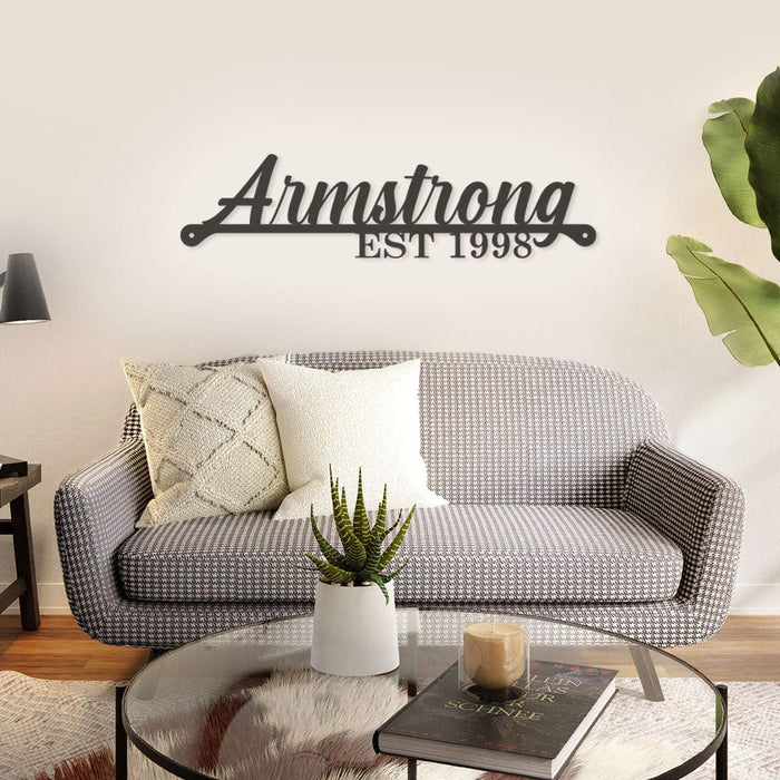 Name & Year Script Monogram - Metal Sign