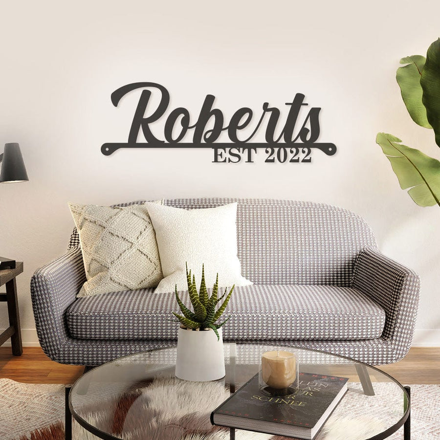Name & Year Script Monogram - Metal Sign