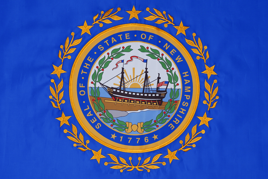 New Hampshire State Flag design and stitching in close-up