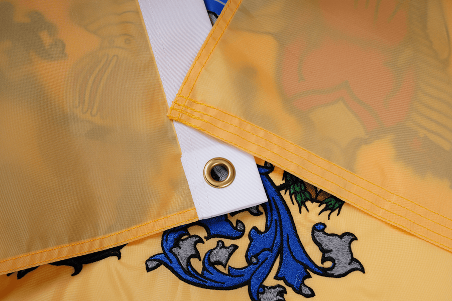 New Jersey State Flag fabric, white heading, and brass-tone grommet