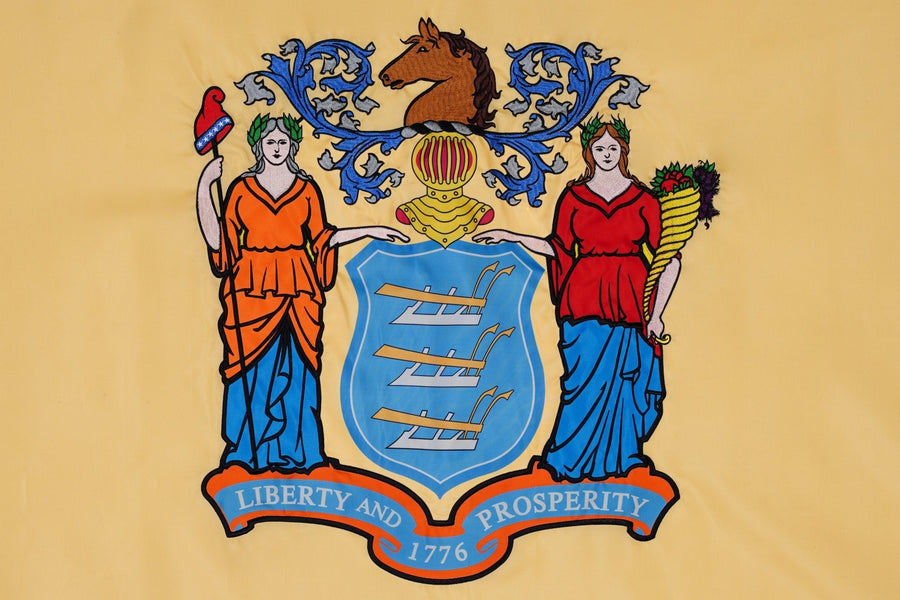 New Jersey State Flag design and stitching in close-up