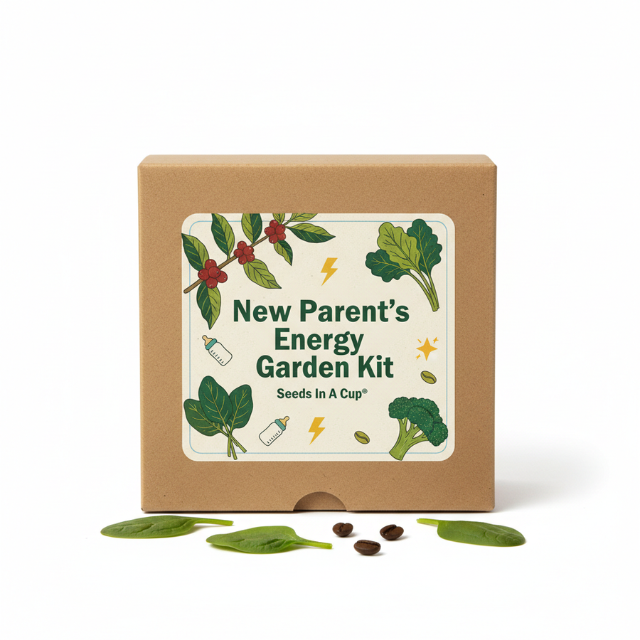 New Parent's Energy Garden Kit | Coffee Arabica, Spinach, Kale & Broccoli | Seeds In A Cup®