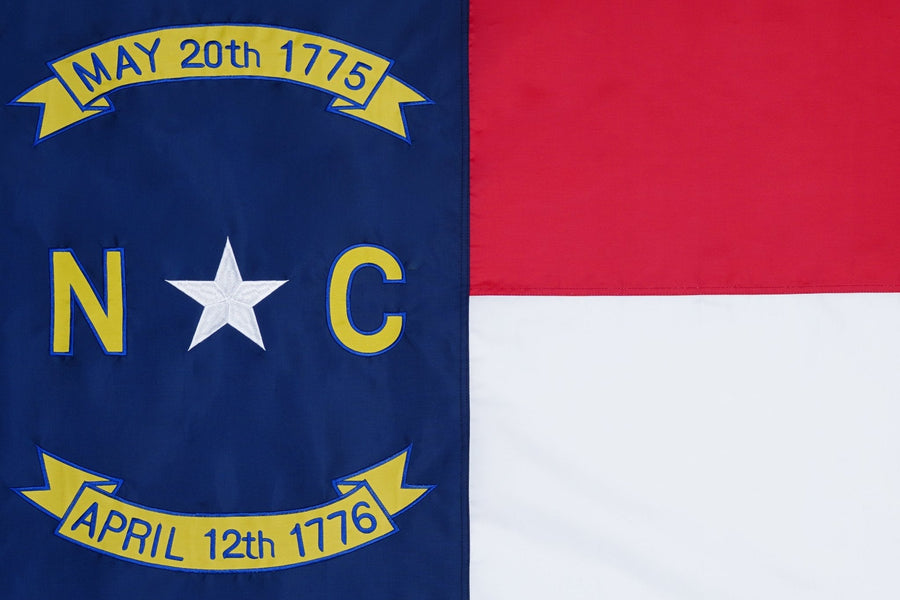 North Carolina State Flag design and stitching in close-up