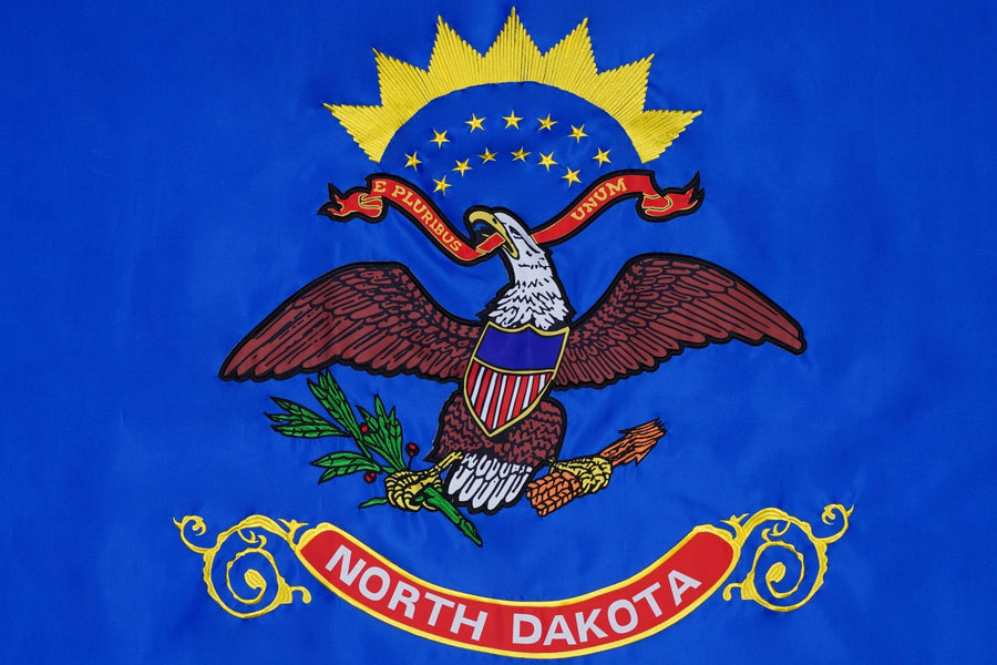 North Dakota State Flag design and stitching in close-up