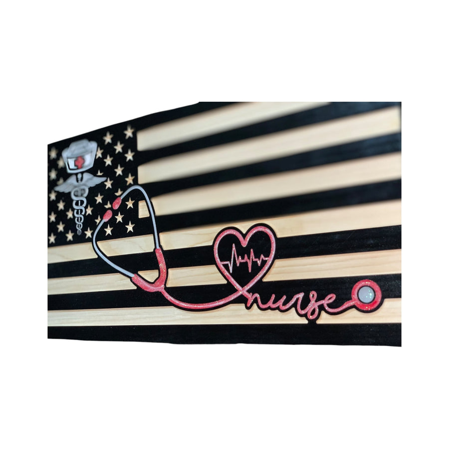 Personalized nurse American flag wall art made in the USA