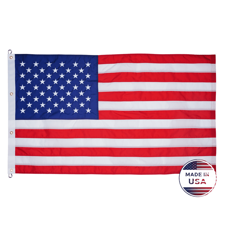 American flag shown flat with white heading