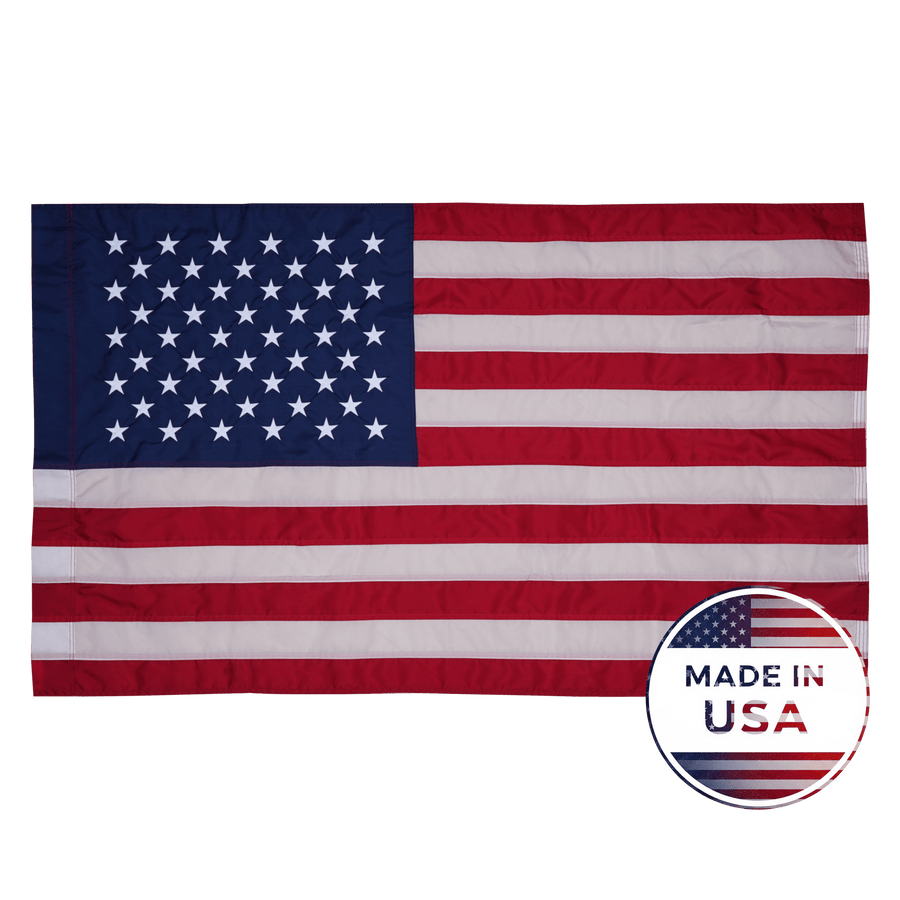 American flag shown flat with white heading