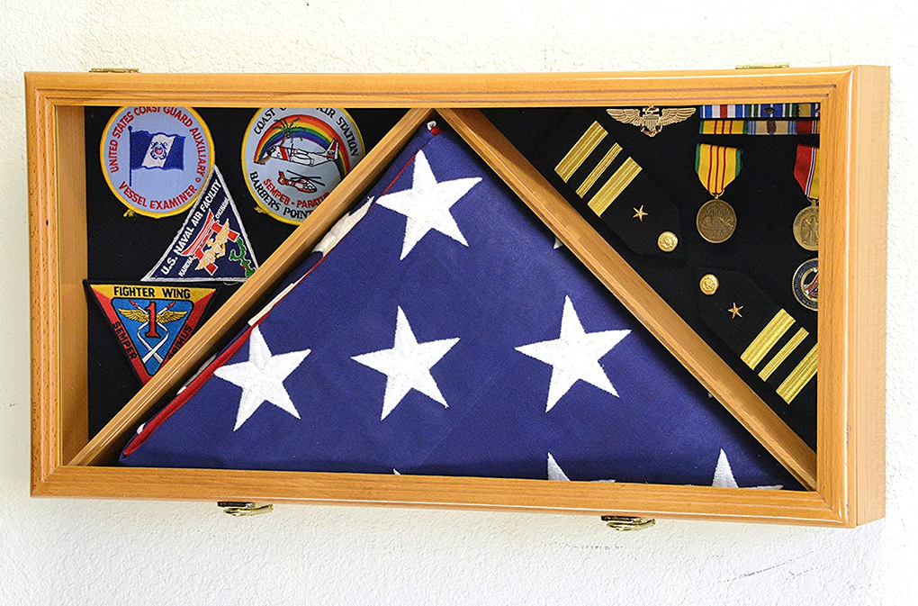 Large Flag & Medals Military Pins Patches Insignia Holds up to 5x9 Flag Display Case Frame, Large Flag & Medals Military Pins Patches Insignia Holds, The Military Gift Store, Large Military Memorial Flag