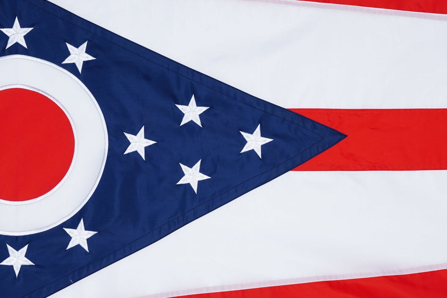 Ohio State Flag design and stitching in close-up