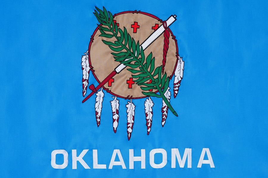 Oklahoma State Flag design and stitching in close-up