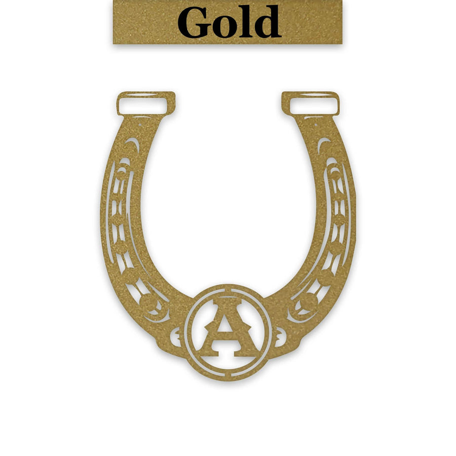 Ornate Lucky Horseshoe with Initial Metal Sign