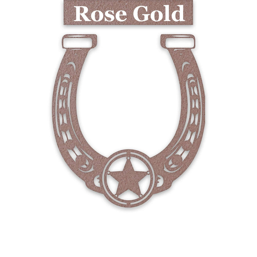 Ornate Lucky Horseshoe with Star Metal Sign