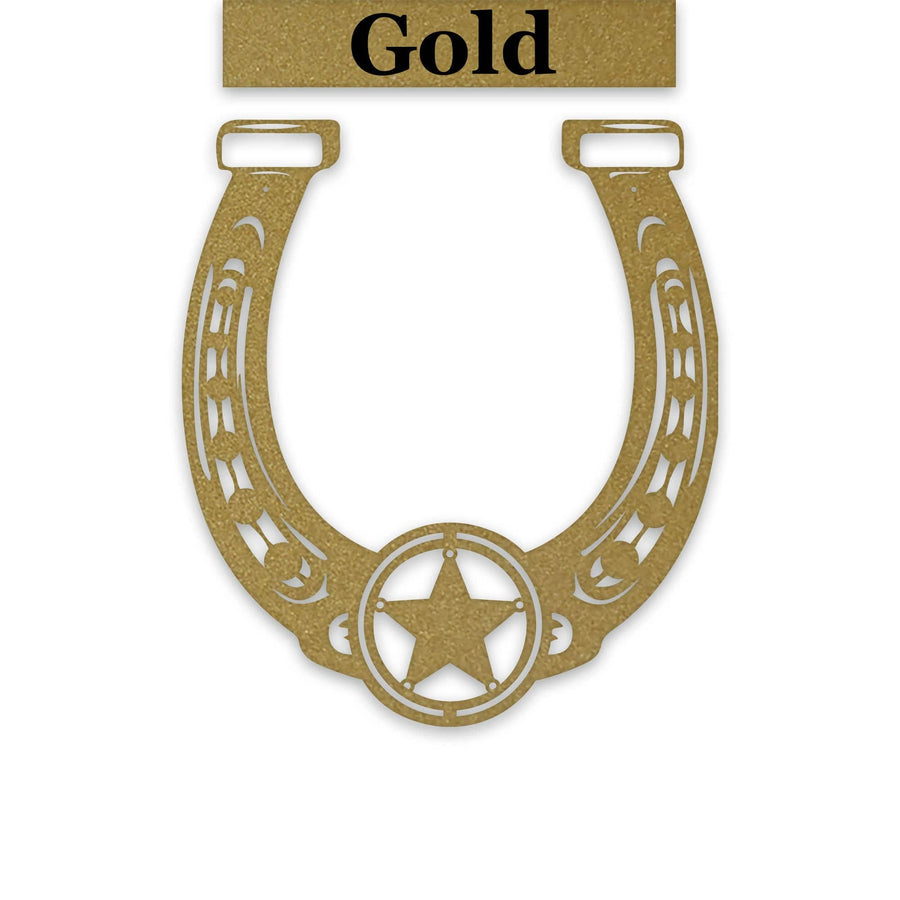 Ornate Lucky Horseshoe with Star Metal Sign