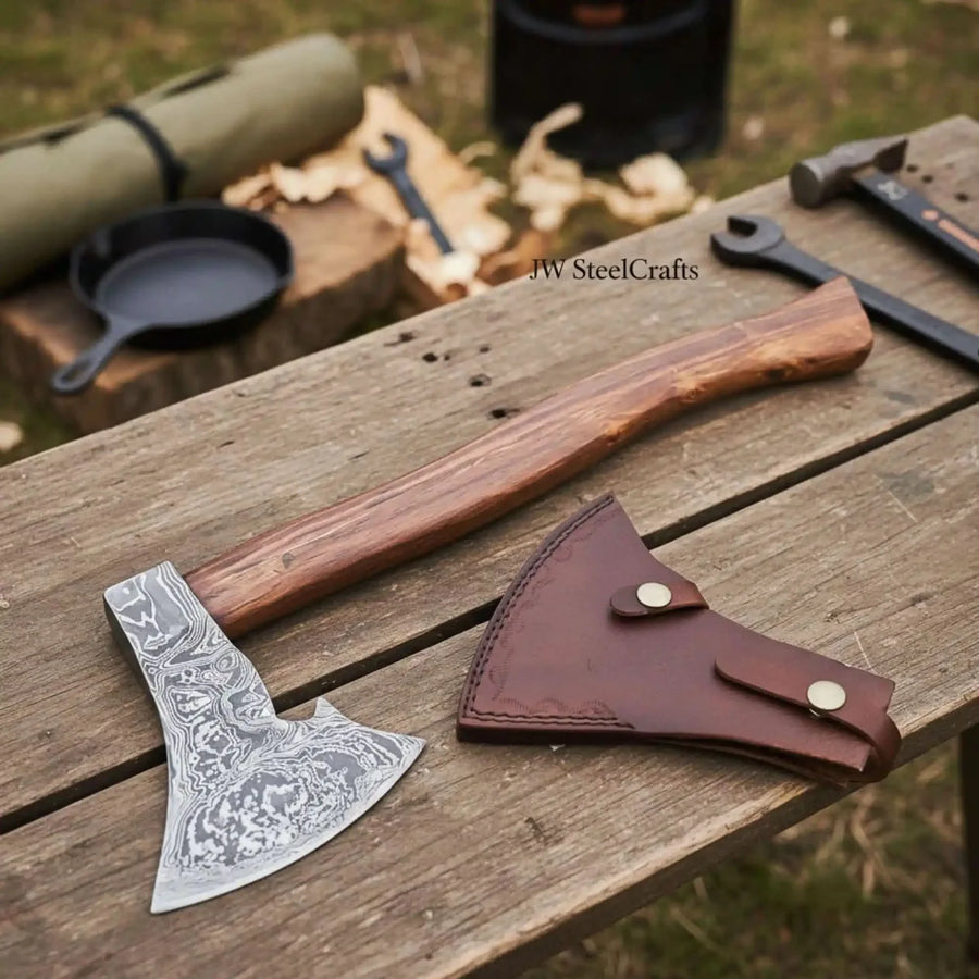 Medieval Norse Bearded Axe with Curved Hardwood Handle