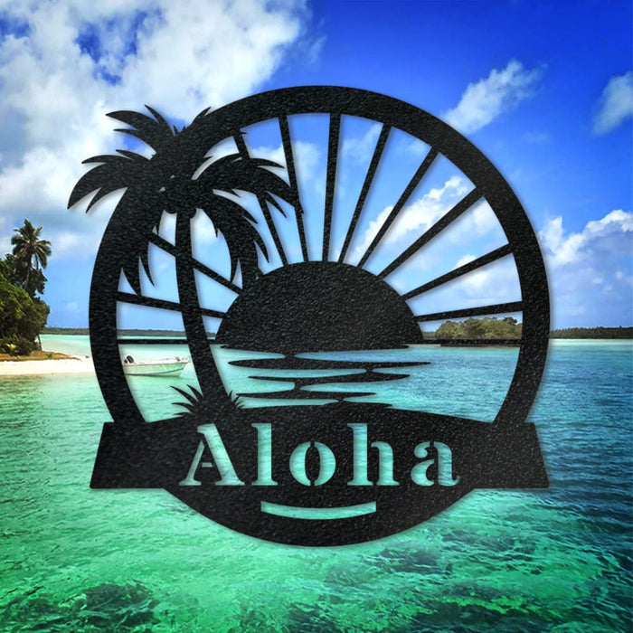 Palm Tree Sunrise Metal Monogram Sign For Ocean Lovers