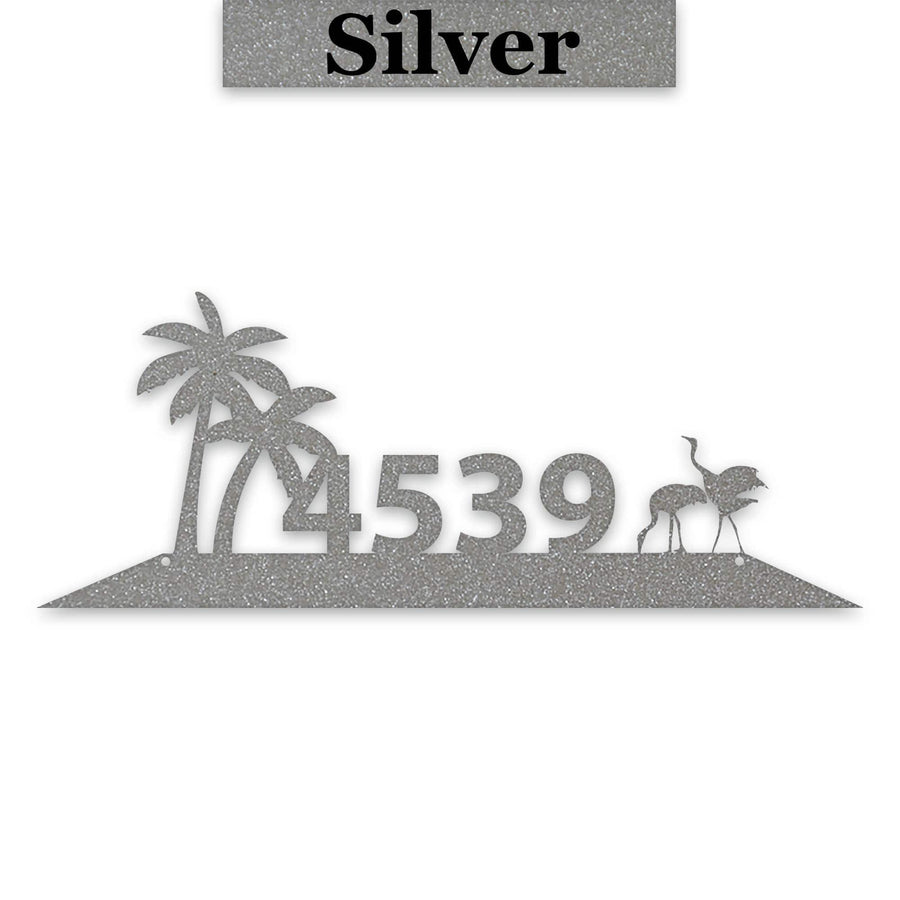 Metal Address Plate With Palm Tree Decor & Sand Hill Crane Art - Durable Outdoor Sign