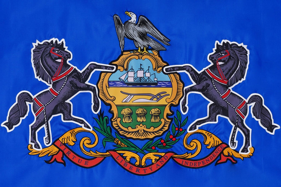 Pennsylvania State Flag design and stitching in close-up