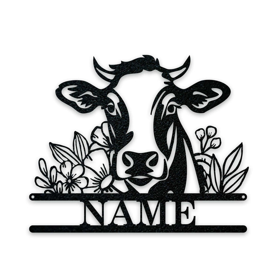 Rustic Cow Personalized Metal Sign - Wall Art with Flowers | Custom Garden Decor