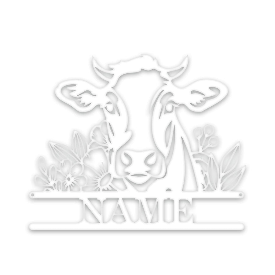 Rustic Cow Personalized Metal Sign - Wall Art with Flowers | Custom Garden Decor
