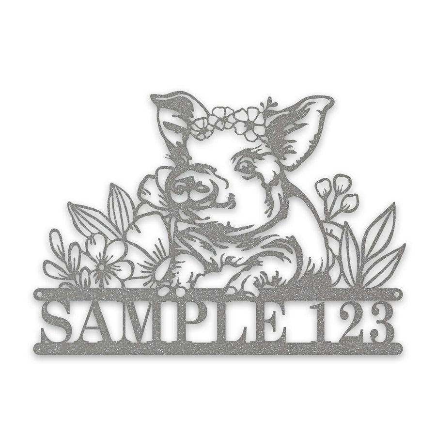 Personalized Metal Sign – Pig Metal Decor with Flowers | Custom Porch Sign