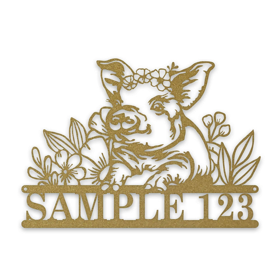 Personalized Metal Sign – Pig Metal Decor with Flowers | Custom Porch Sign