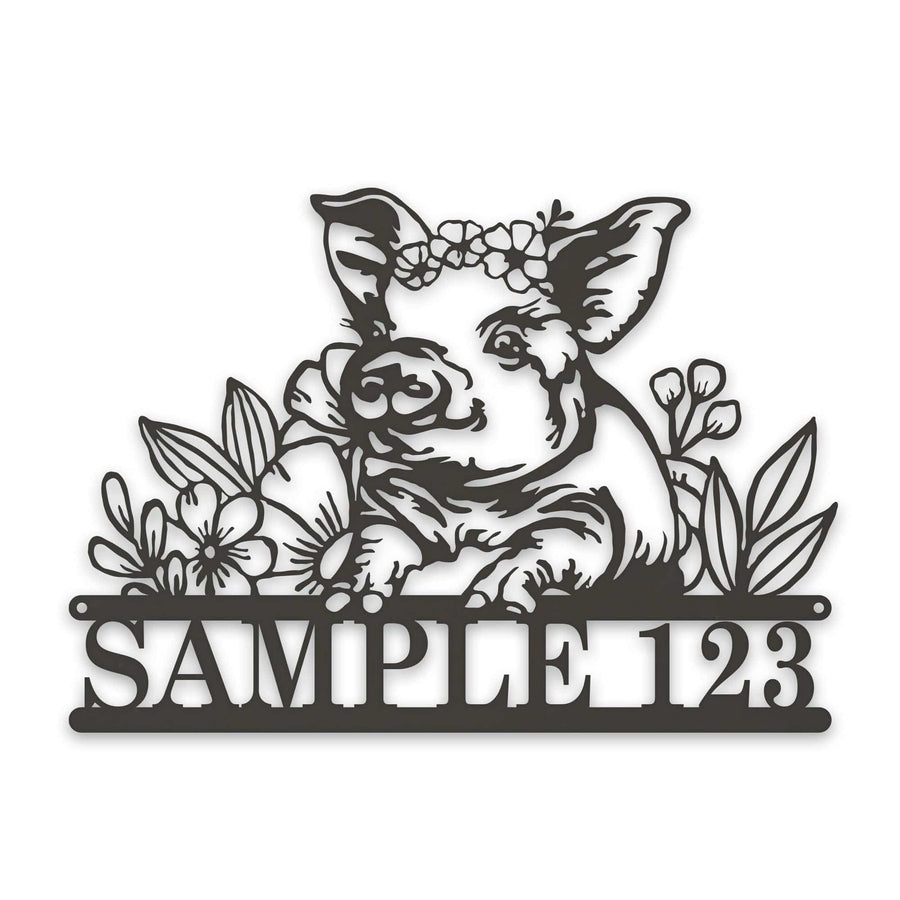 Personalized Metal Sign – Pig Metal Decor with Flowers | Custom Porch Sign