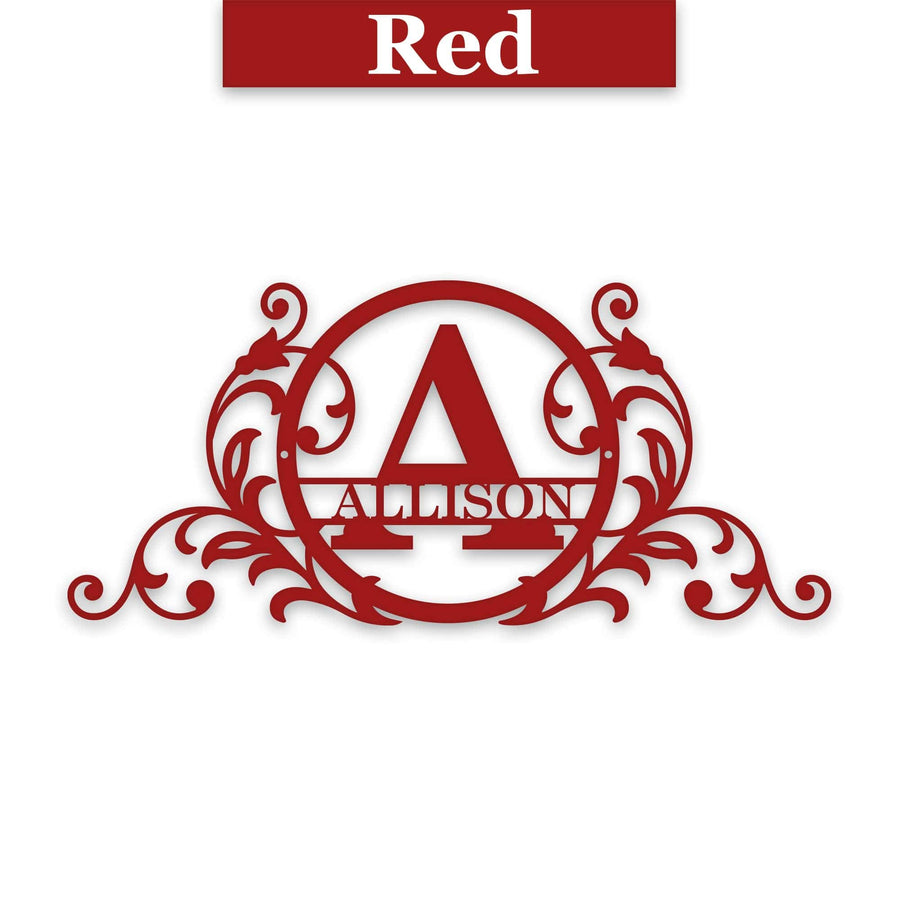 Personalized Vine and Circle Monogram Metal Sign